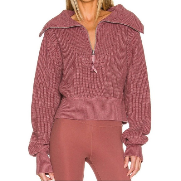 Varley Sweaters - Varley Sweater W Large Mentone Cotton True Knit Half Zip Pullover Rose Brown